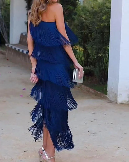 Adella - Off-Shoulder Elegant Fringe Dress