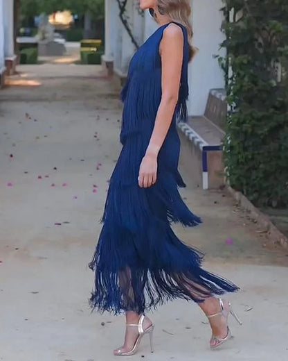 Adella - Off-Shoulder Elegant Fringe Dress