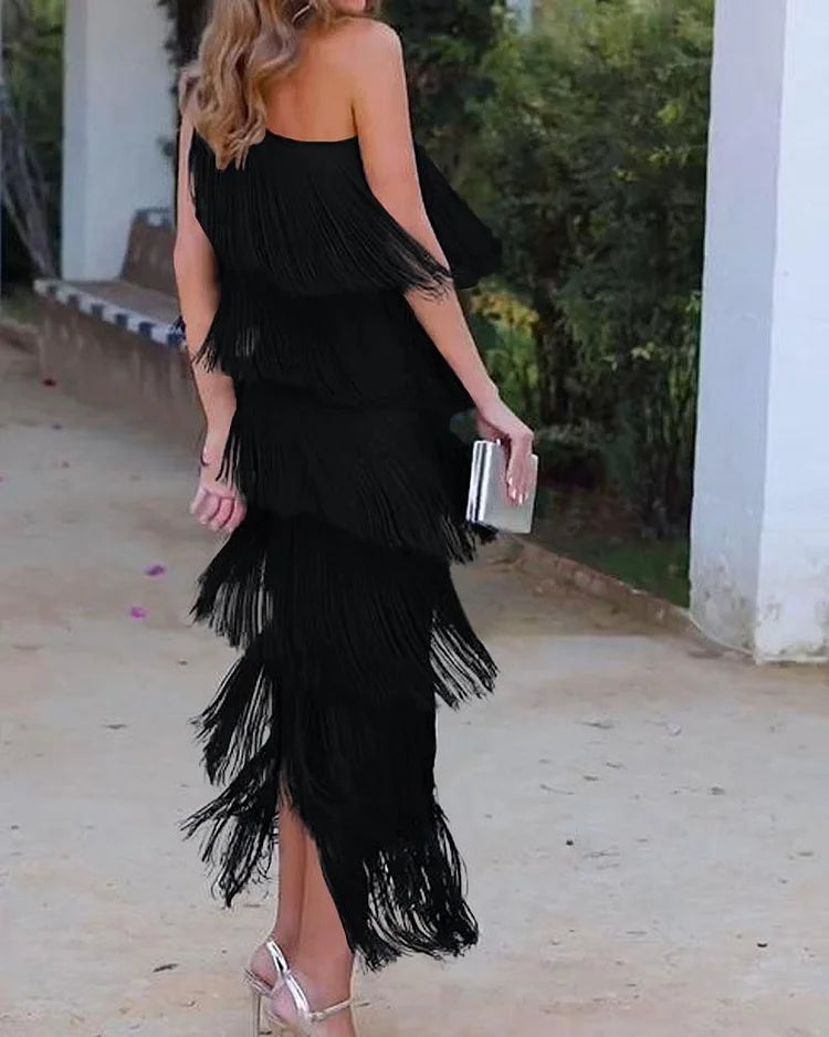 Adella | Off-Shoulder Elegant Fringe Dress