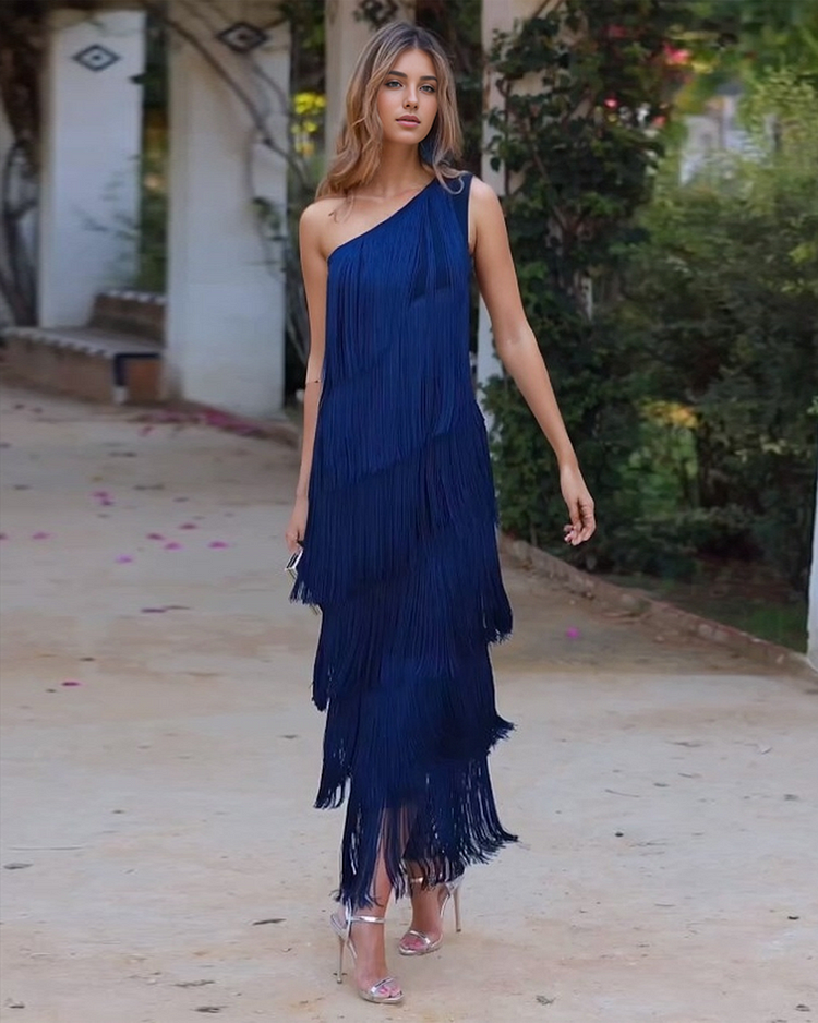 Adella - Off-Shoulder Elegant Fringe Dress