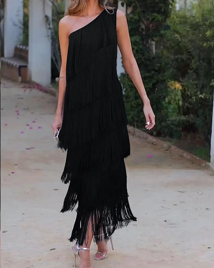 Adella - Off-Shoulder Elegant Fringe Dress