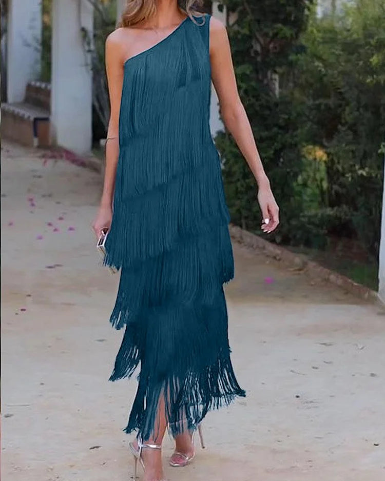 Adella - Off-Shoulder Elegant Fringe Dress