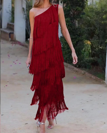 Adella | Off-Shoulder Elegant Fringe Dress