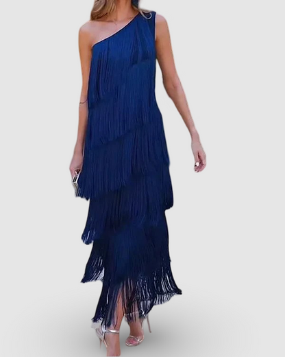 Adella - Off-Shoulder Elegant Fringe Dress